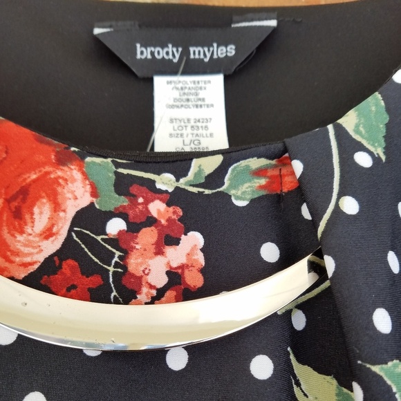 Brody Myles Dark Floral Blouse Komono Style L Black Red White Polka Dot - Picture 5 of 6
